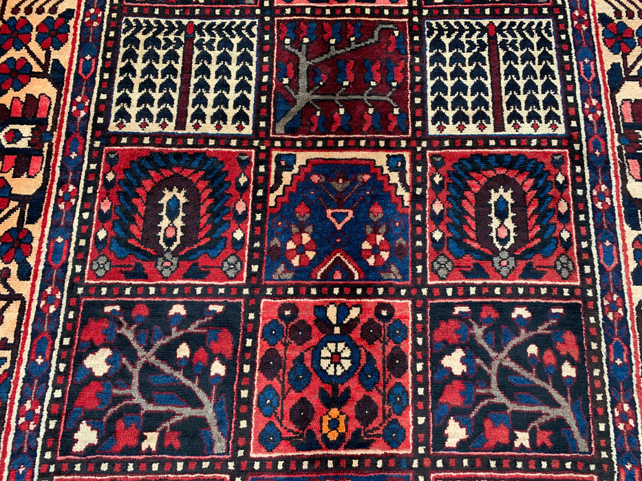 9'9" x 5'3" Hand-Knotted Persian Wool Rug – Ivory, Navy & Red Geometric Panel Design – KBHM-822
