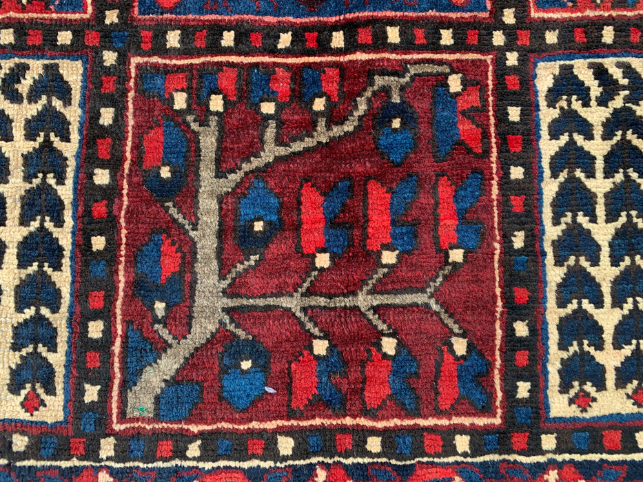 9'9" x 5'3" Hand-Knotted Persian Wool Rug – Ivory, Navy & Red Geometric Panel Design – KBHM-822