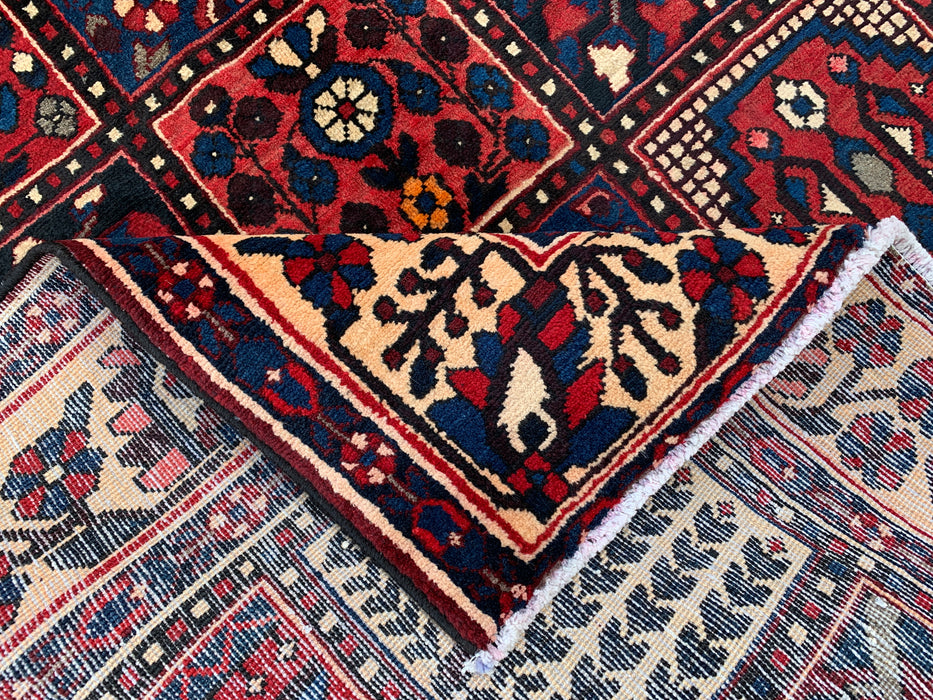 9'9" x 5'3" Hand-Knotted Persian Wool Rug – Ivory, Navy & Red Geometric Panel Design – KBHM-822