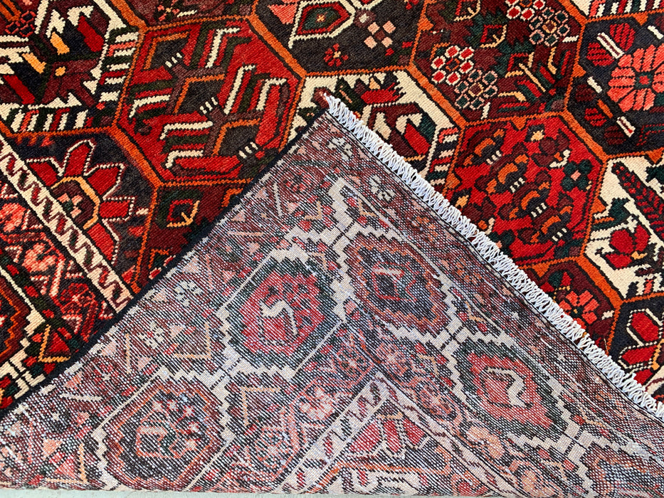 Handmade Persian Wool Area Rug 7x10 - Red, Ivory & Navy Geometric Panel Persian Style Rug - Exact Size 9'9" x 6'7" - KBHM-823