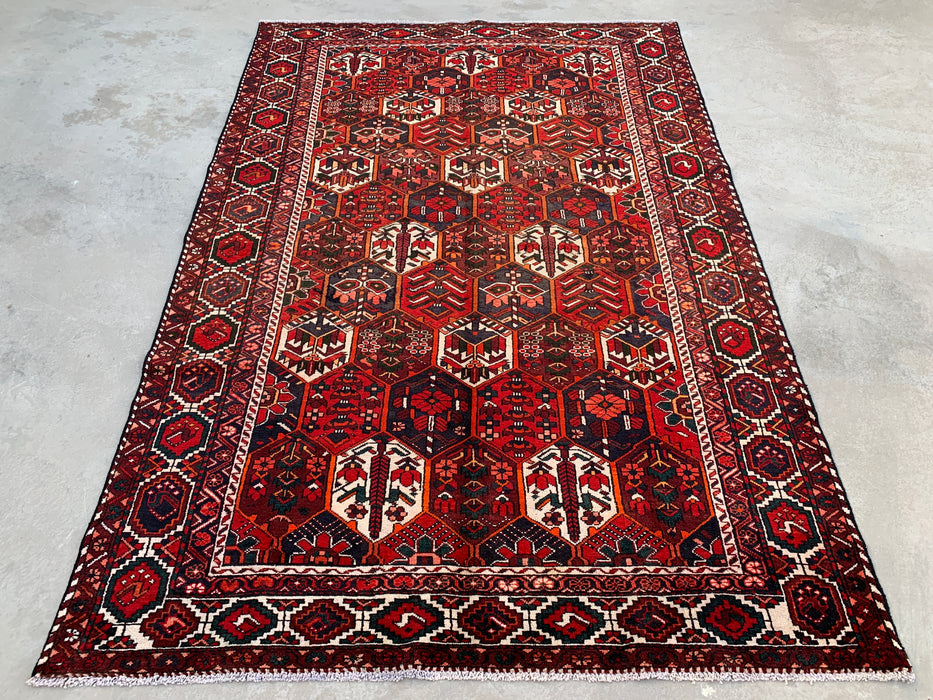Handmade Persian Wool Area Rug 7x10 - Red, Ivory & Navy Geometric Panel Persian Style Rug - Exact Size 9'9" x 6'7" - KBHM-823