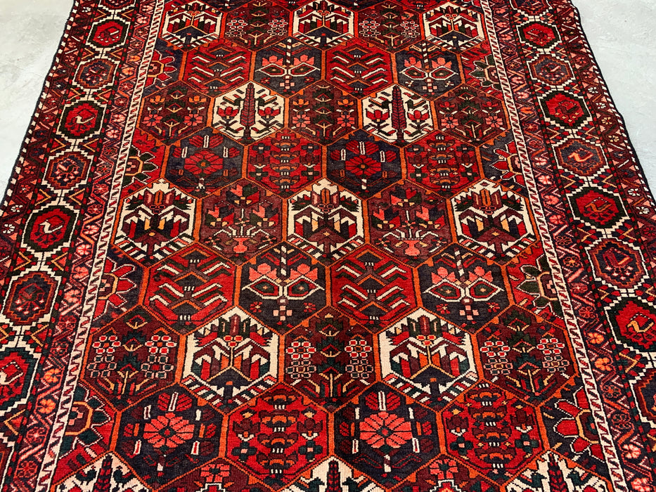 Handmade Persian Wool Area Rug 7x10 - Red, Ivory & Navy Geometric Panel Persian Style Rug - Exact Size 9'9" x 6'7" - KBHM-823