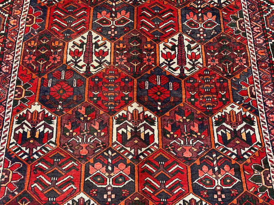 Handmade Persian Wool Area Rug 7x10 - Red, Ivory & Navy Geometric Panel Persian Style Rug - Exact Size 9'9" x 6'7" - KBHM-823