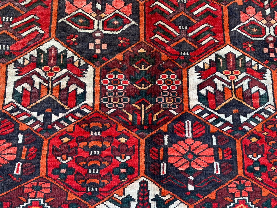 Handmade Persian Wool Area Rug 7x10 - Red, Ivory & Navy Geometric Panel Persian Style Rug - Exact Size 9'9" x 6'7" - KBHM-823