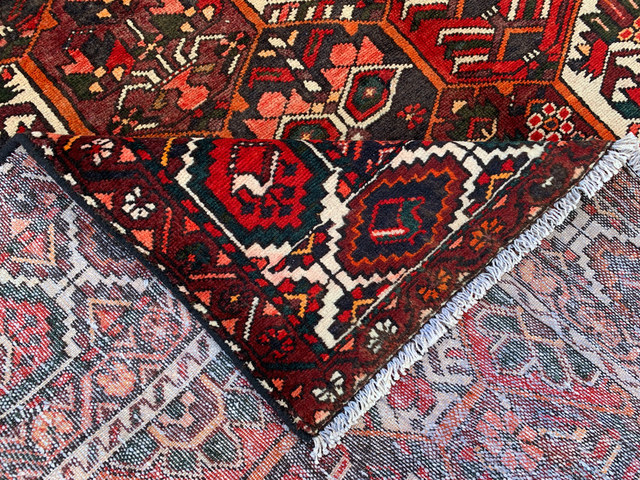 Handmade Persian Wool Area Rug 7x10 - Red, Ivory & Navy Geometric Panel Persian Style Rug - Exact Size 9'9" x 6'7" - KBHM-823