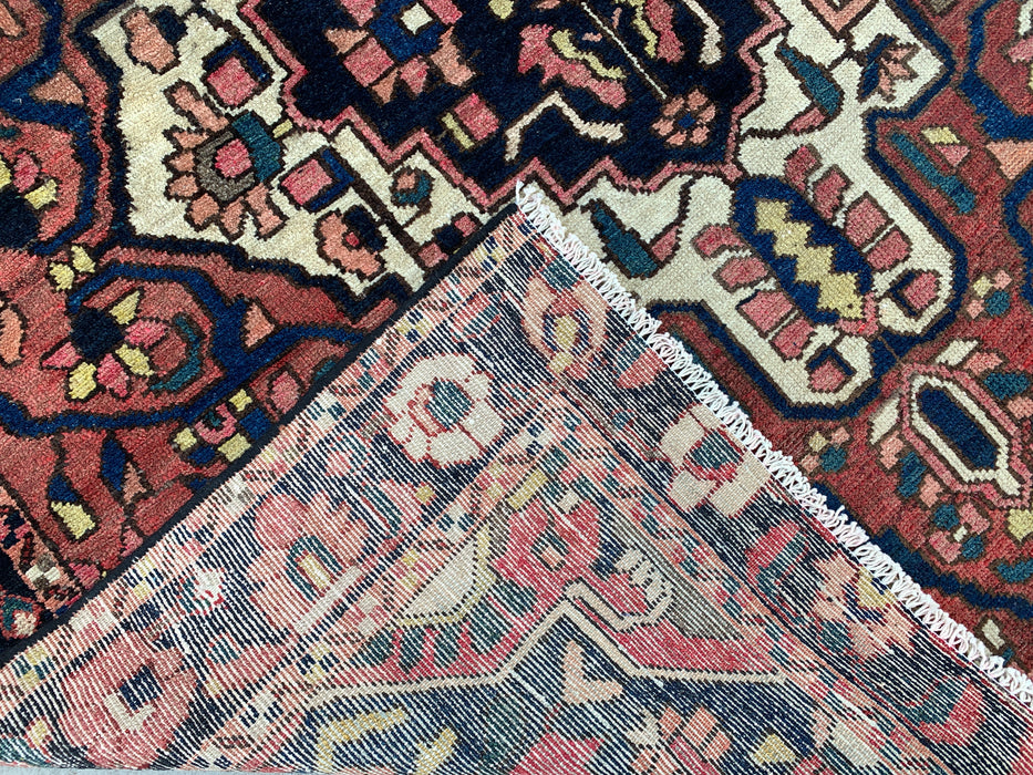 9'9" x 5'2" Hand-Knotted Persian Wool Rug – Rose, Navy & Ivory Tribal Medallion Design – KBHM-824