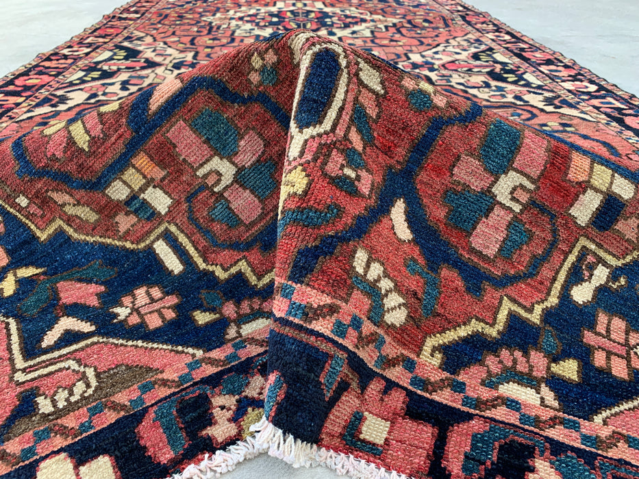 9'9" x 5'2" Hand-Knotted Persian Wool Rug – Rose, Navy & Ivory Tribal Medallion Design – KBHM-824