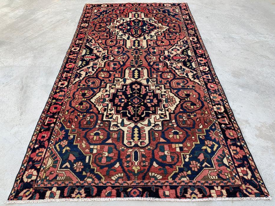 9'9" x 5'2" Hand-Knotted Persian Wool Rug – Rose, Navy & Ivory Tribal Medallion Design – KBHM-824