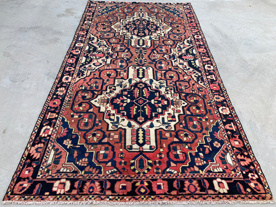 9'9" x 5'2" Hand-Knotted Persian Wool Rug – Rose, Navy & Ivory Tribal Medallion Design – KBHM-824