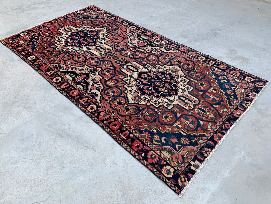 9'9" x 5'2" Hand-Knotted Persian Wool Rug – Rose, Navy & Ivory Tribal Medallion Design – KBHM-824