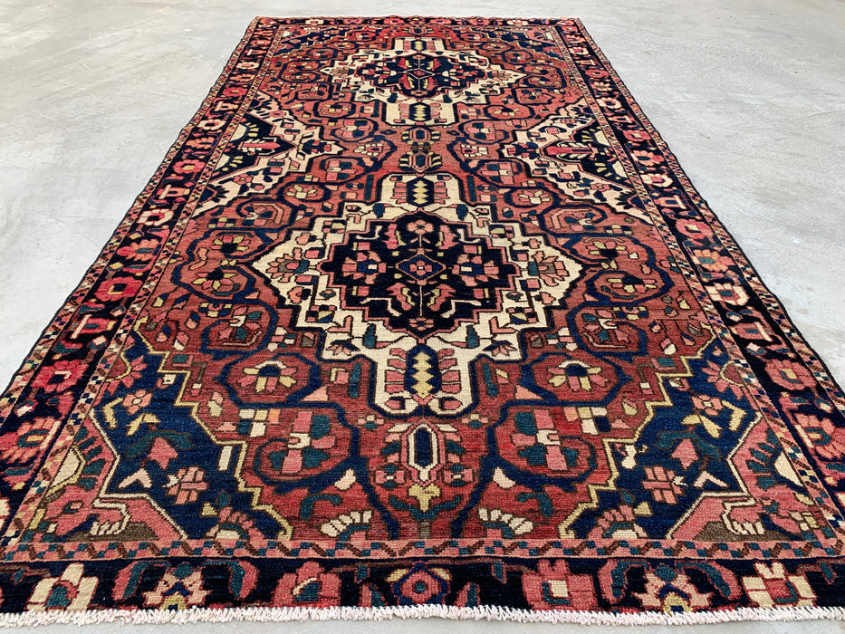9'9" x 5'2" Hand-Knotted Persian Wool Rug – Rose, Navy & Ivory Tribal Medallion Design – KBHM-824