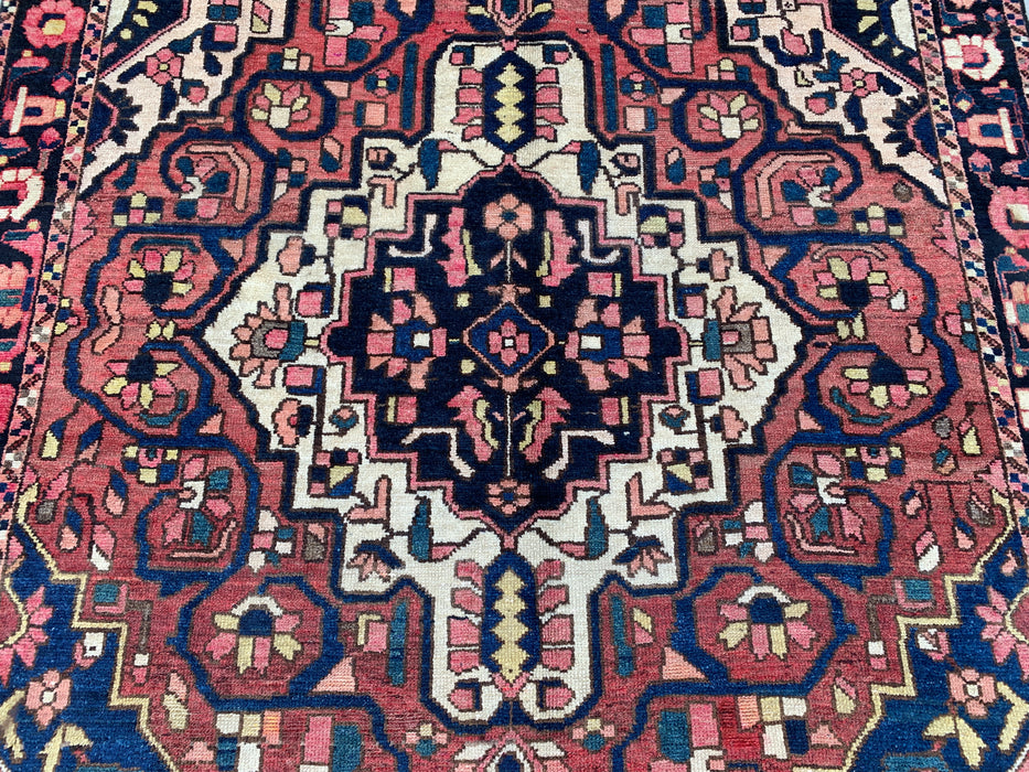 9'9" x 5'2" Hand-Knotted Persian Wool Rug – Rose, Navy & Ivory Tribal Medallion Design – KBHM-824