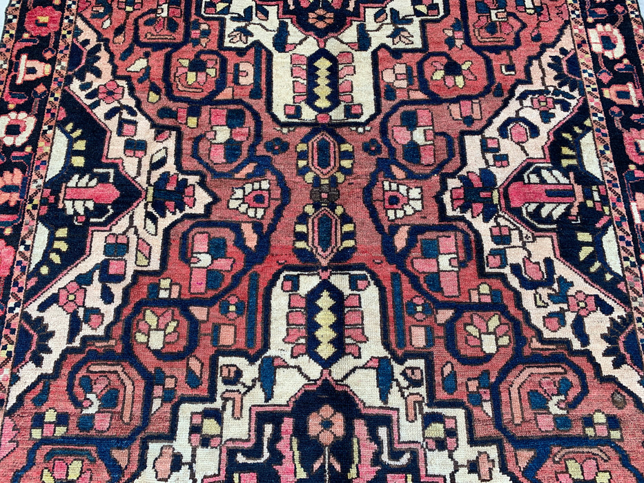 9'9" x 5'2" Hand-Knotted Persian Wool Rug – Rose, Navy & Ivory Tribal Medallion Design – KBHM-824