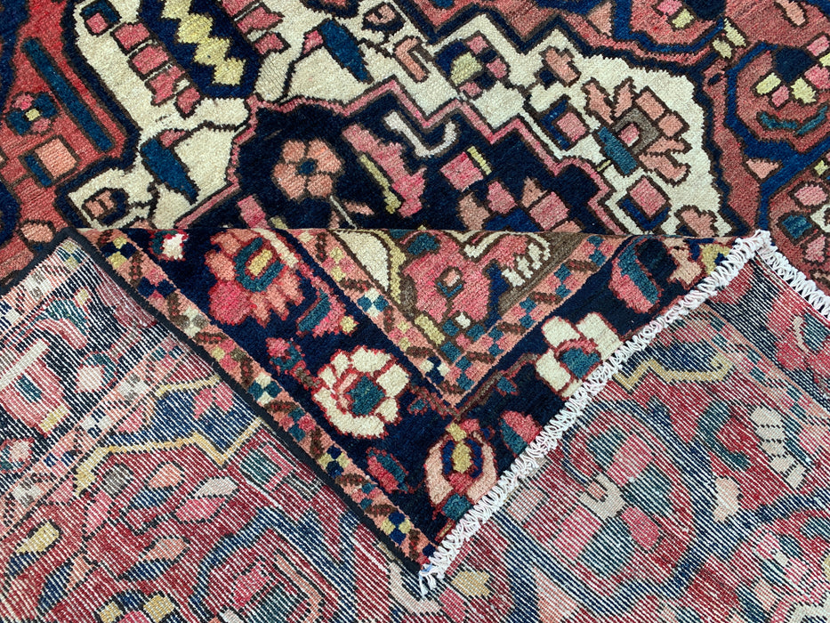 9'9" x 5'2" Hand-Knotted Persian Wool Rug – Rose, Navy & Ivory Tribal Medallion Design – KBHM-824