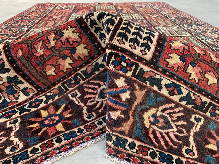 10'4 x 6'10 Hand-Knotted Persian Wool Rug - Red Panel Design with Navy & Ivory Border - KBHM-825