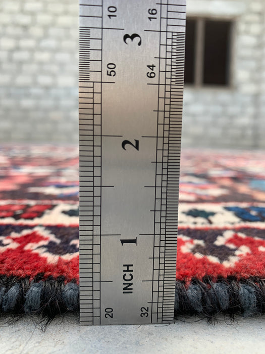 10'4 x 6'10 Hand-Knotted Persian Wool Rug - Red Panel Design with Navy & Ivory Border - KBHM-825