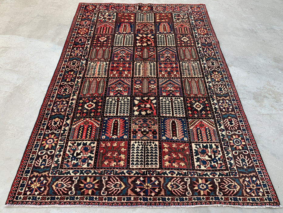 10'4 x 6'10 Hand-Knotted Persian Wool Rug - Red Panel Design with Navy & Ivory Border - KBHM-825