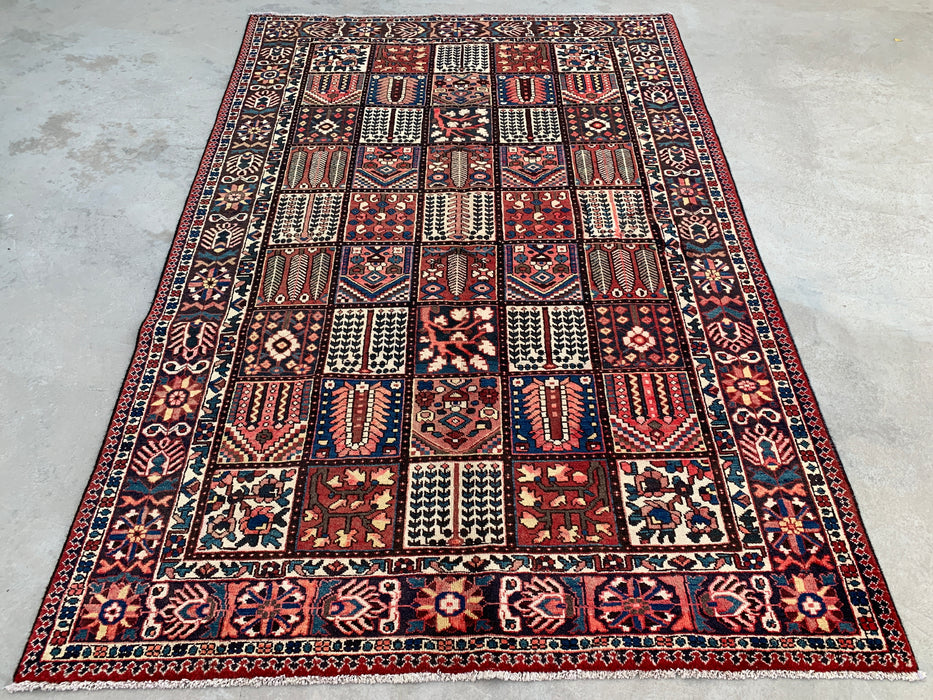 10'4 x 6'10 Hand-Knotted Persian Wool Rug - Red Panel Design with Navy & Ivory Border - KBHM-825