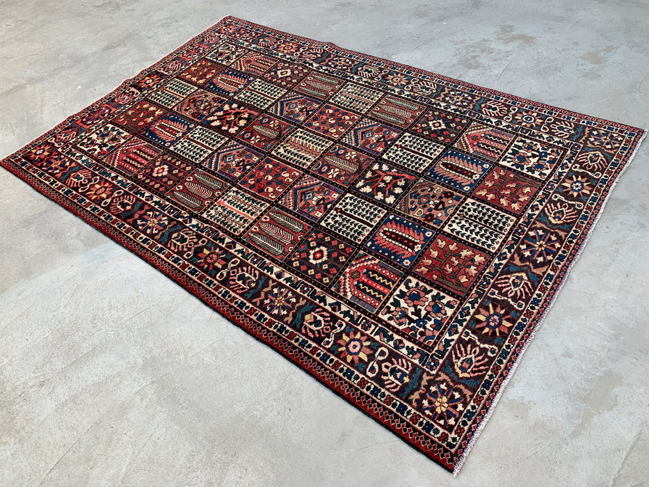 10'4 x 6'10 Hand-Knotted Persian Wool Rug - Red Panel Design with Navy & Ivory Border - KBHM-825
