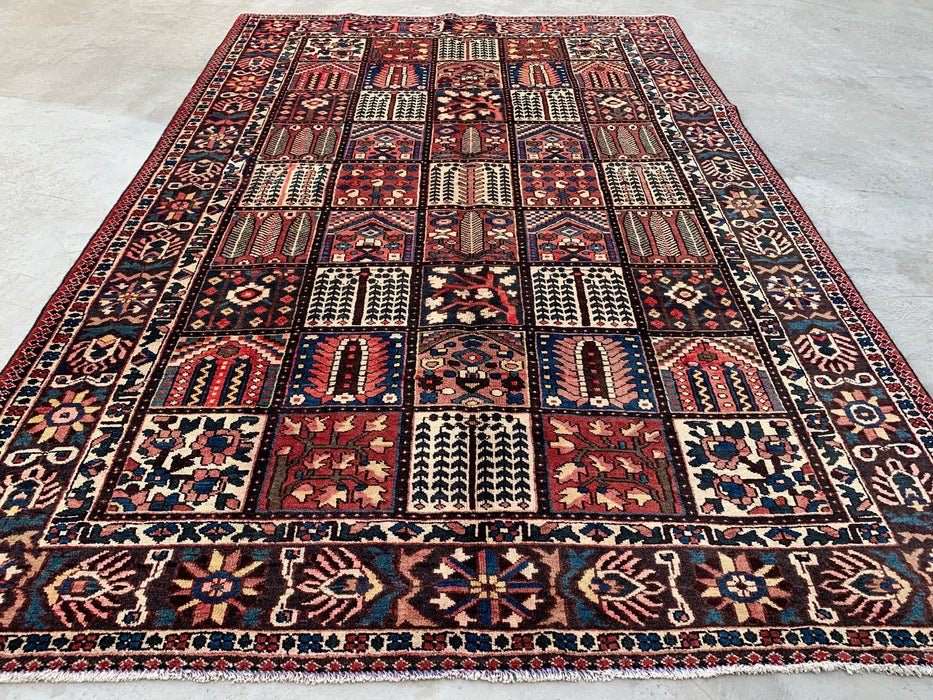 10'4 x 6'10 Hand-Knotted Persian Wool Rug - Red Panel Design with Navy & Ivory Border - KBHM-825