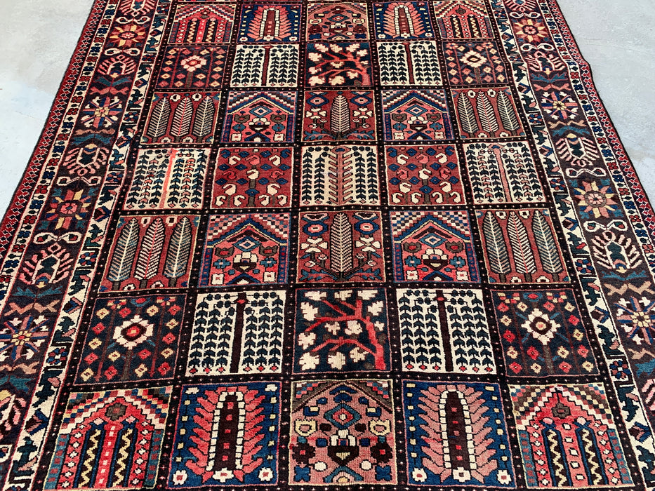 10'4 x 6'10 Hand-Knotted Persian Wool Rug - Red Panel Design with Navy & Ivory Border - KBHM-825