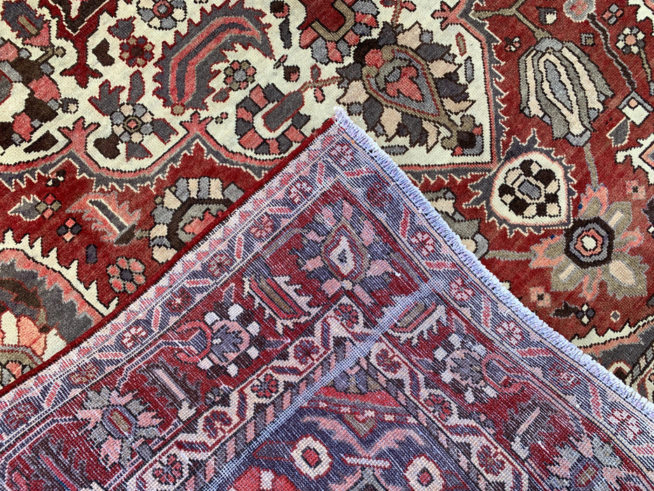 Handmade Persian Wool Area Rug 7x10 - Red Medallion Persian Style Rug with Ivory Center - Exact Size 9'10" x 6'7" - KBHM-826