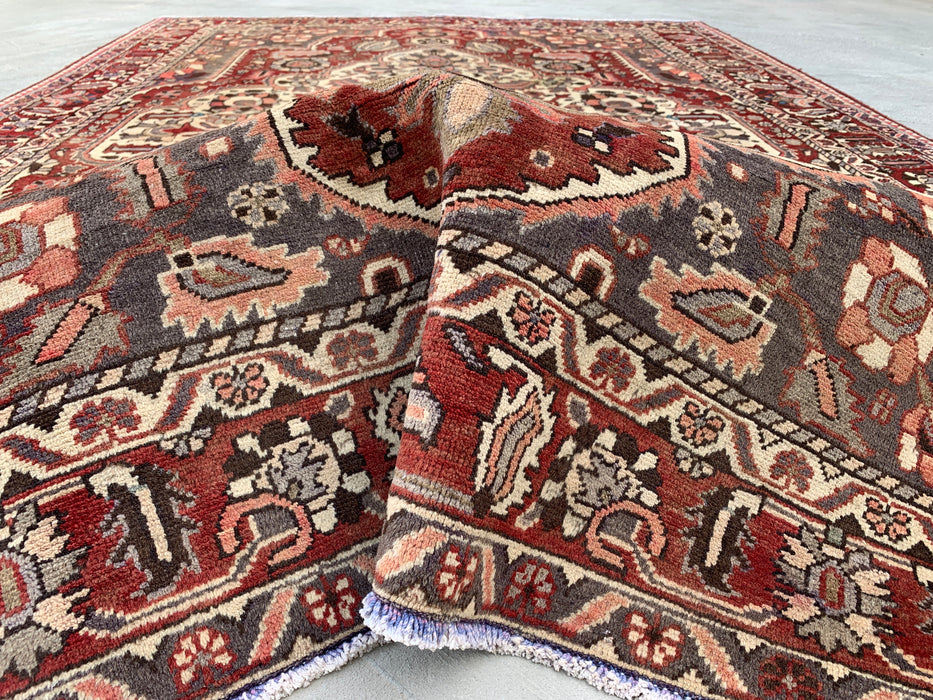 Handmade Persian Wool Area Rug 7x10 - Red Medallion Persian Style Rug with Ivory Center - Exact Size 9'10" x 6'7" - KBHM-826