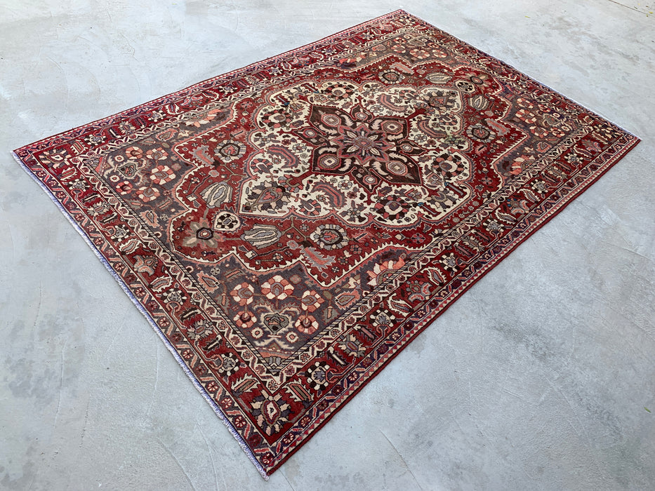 Handmade Persian Wool Area Rug 7x10 - Red Medallion Persian Style Rug with Ivory Center - Exact Size 9'10" x 6'7" - KBHM-826