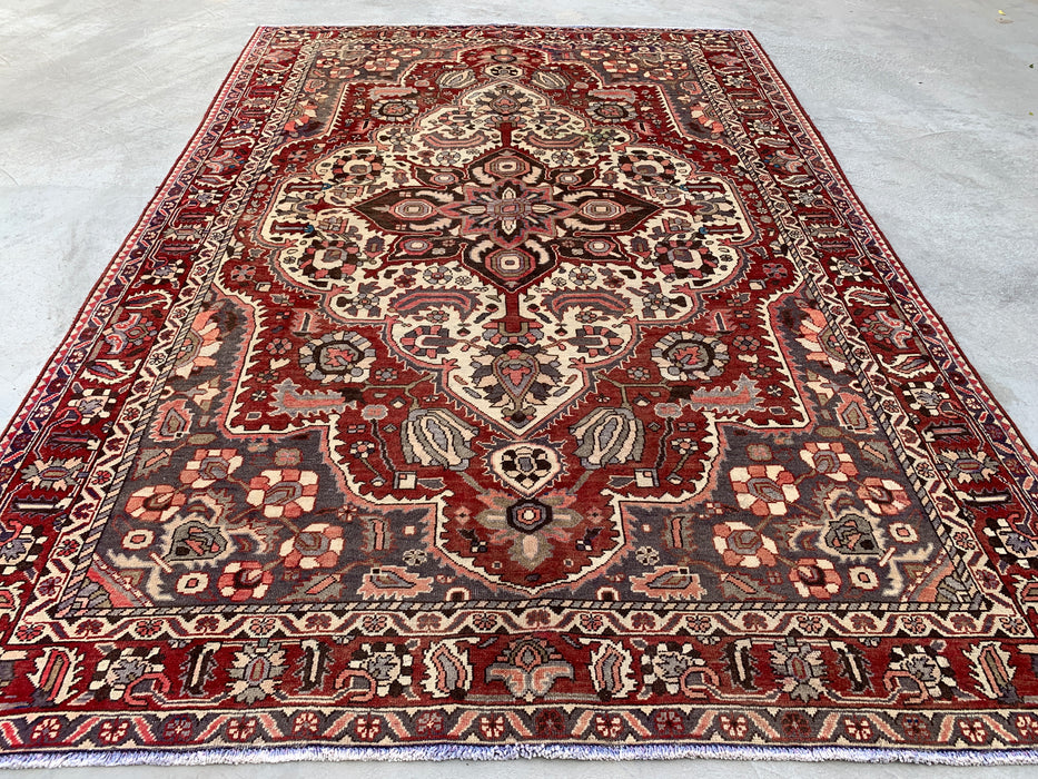 Handmade Persian Wool Area Rug 7x10 - Red Medallion Persian Style Rug with Ivory Center - Exact Size 9'10" x 6'7" - KBHM-826