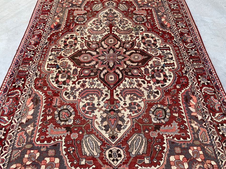 Handmade Persian Wool Area Rug 7x10 - Red Medallion Persian Style Rug with Ivory Center - Exact Size 9'10" x 6'7" - KBHM-826