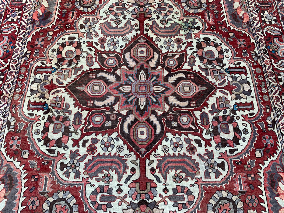 Handmade Persian Wool Area Rug 7x10 - Red Medallion Persian Style Rug with Ivory Center - Exact Size 9'10" x 6'7" - KBHM-826