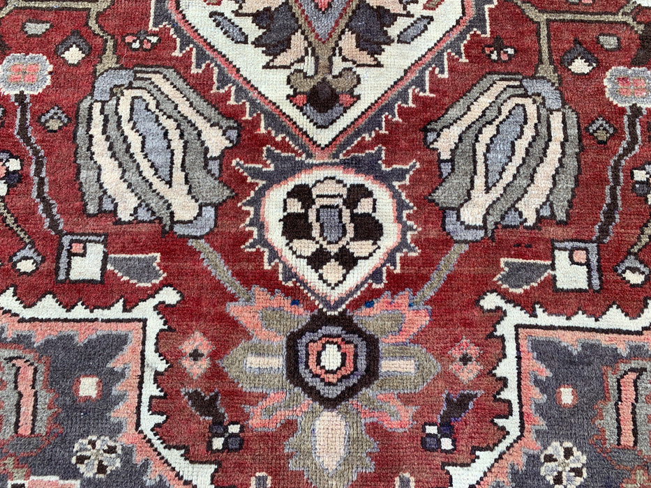 Handmade Persian Wool Area Rug 7x10 - Red Medallion Persian Style Rug with Ivory Center - Exact Size 9'10" x 6'7" - KBHM-826
