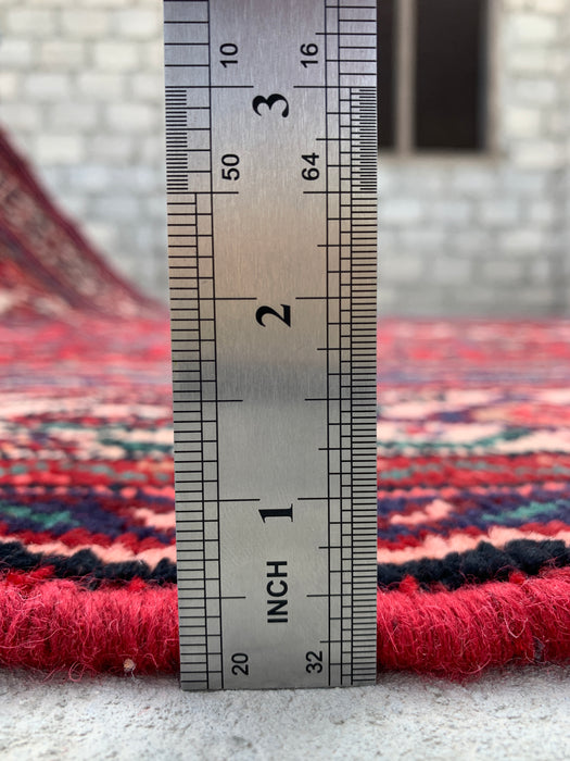 Handmade Persian Wool Area Rug 7x10 - Red Diamond Medallion Persian Style Rug with Navy Accents - Exact Size 9'10" x 6'7" - KBHM-827