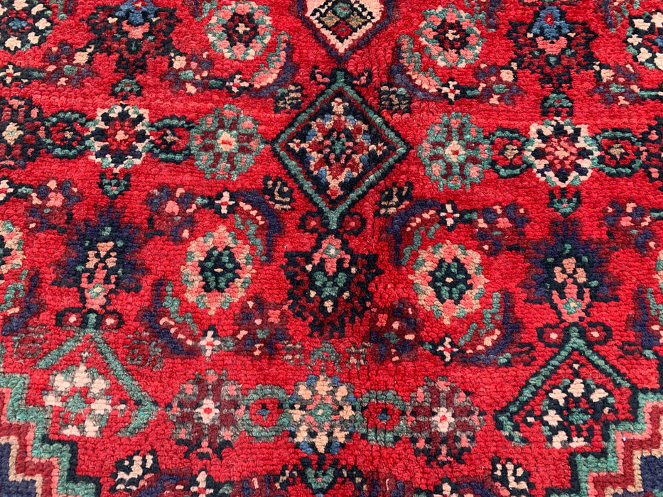 Handmade Persian Wool Area Rug 7x10 - Red Diamond Medallion Persian Style Rug with Navy Accents - Exact Size 9'10" x 6'7" - KBHM-827