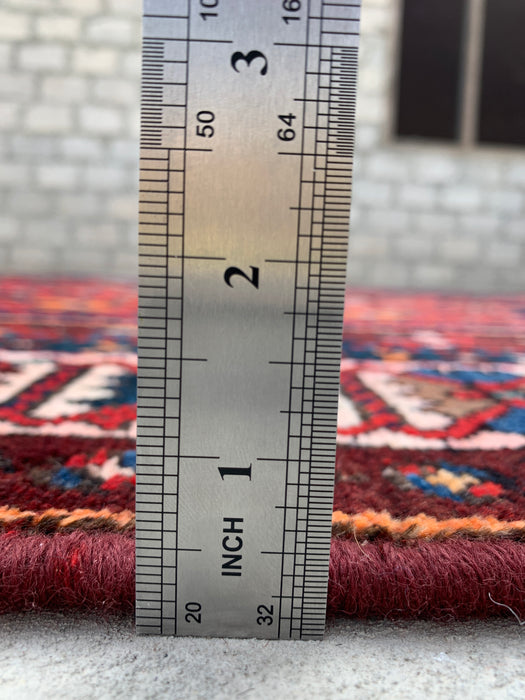 Handmade Persian Wool Area Rug 7x10 - Red Geometric Medallion Persian Style Rug with Navy Field - Exact Size 10'0" x 6'11" - KBHM-828