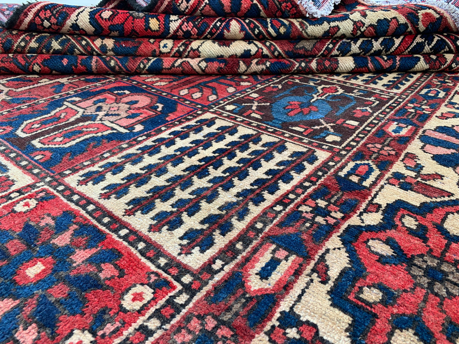 9'11 x 7'2 Hand-Knotted Persian Wool Rug - Red Panel Design with Ivory Border - KBHM-829