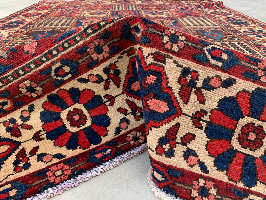 9'11 x 7'2 Hand-Knotted Persian Wool Rug - Red Panel Design with Ivory Border - KBHM-829