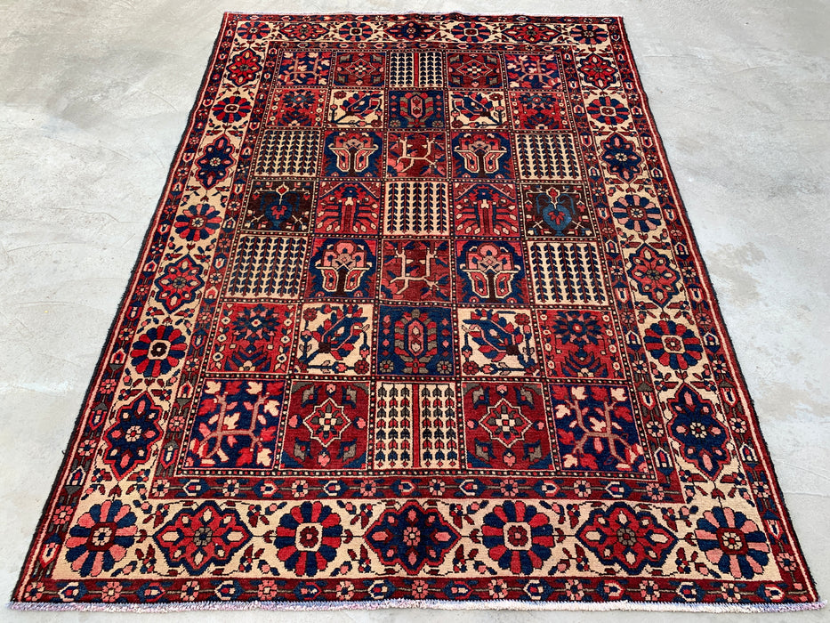9'11 x 7'2 Hand-Knotted Persian Wool Rug - Red Panel Design with Ivory Border - KBHM-829