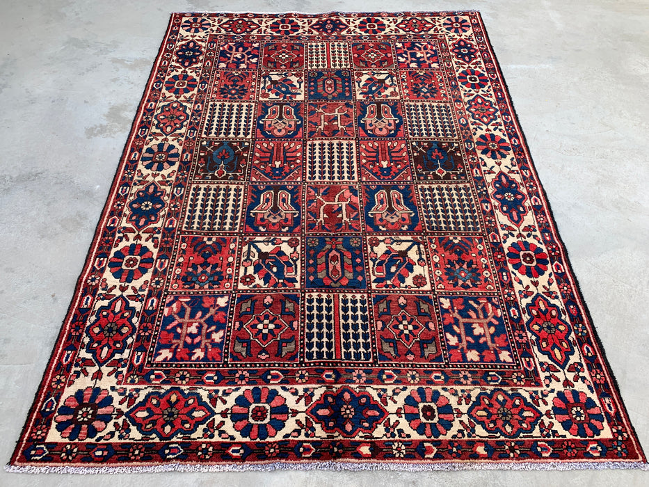 9'11 x 7'2 Hand-Knotted Persian Wool Rug - Red Panel Design with Ivory Border - KBHM-829