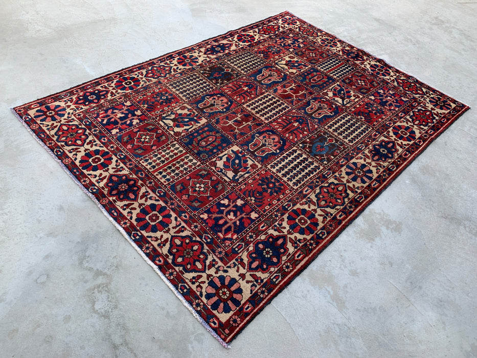 9'11 x 7'2 Hand-Knotted Persian Wool Rug - Red Panel Design with Ivory Border - KBHM-829
