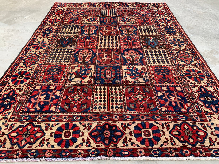 9'11 x 7'2 Hand-Knotted Persian Wool Rug - Red Panel Design with Ivory Border - KBHM-829