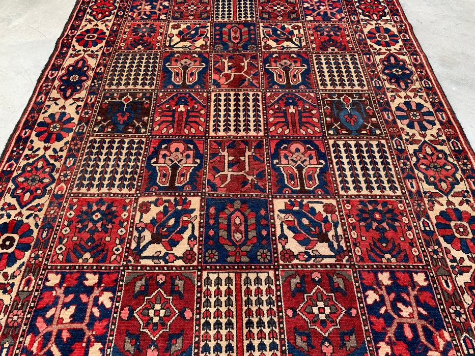9'11 x 7'2 Hand-Knotted Persian Wool Rug - Red Panel Design with Ivory Border - KBHM-829