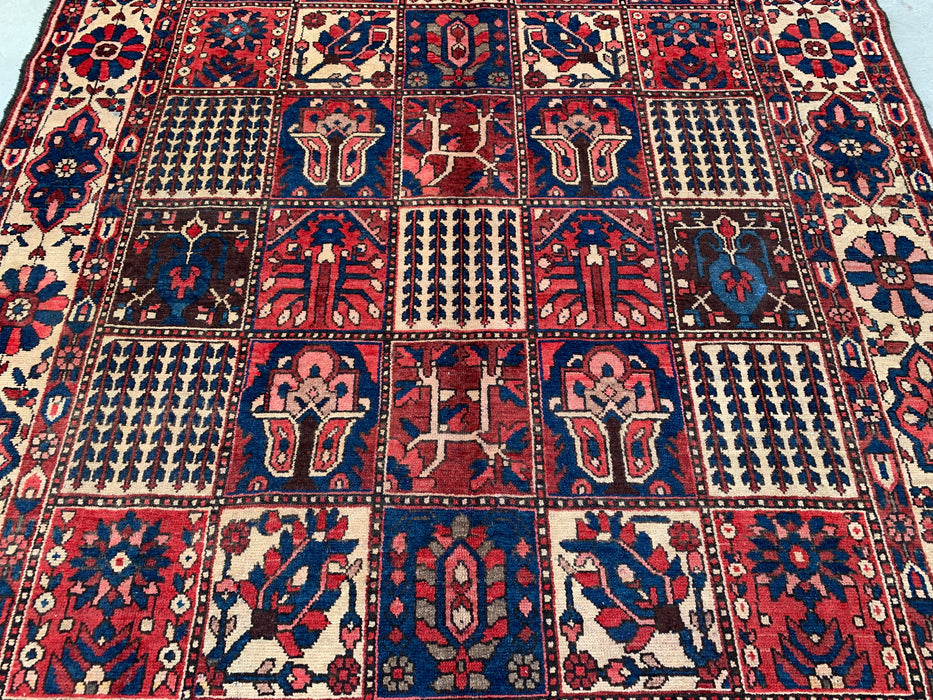 9'11 x 7'2 Hand-Knotted Persian Wool Rug - Red Panel Design with Ivory Border - KBHM-829