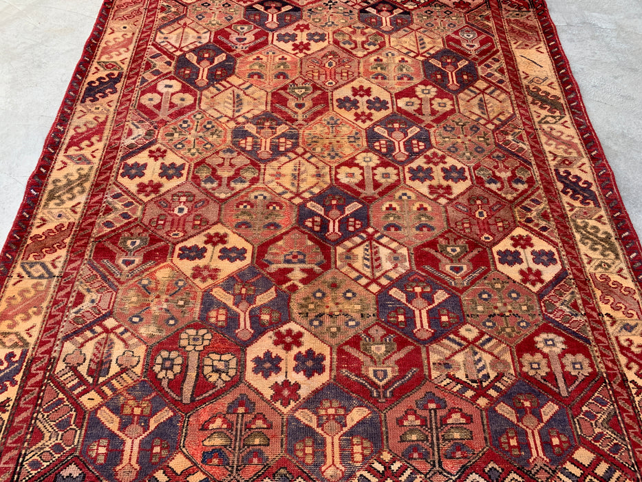Handmade Persian Wool Area Rug 7x10 - Red Hexagon Garden Persian Style Rug with Ivory Border - Exact Size 9'3" x 6'3" - KBHM-830