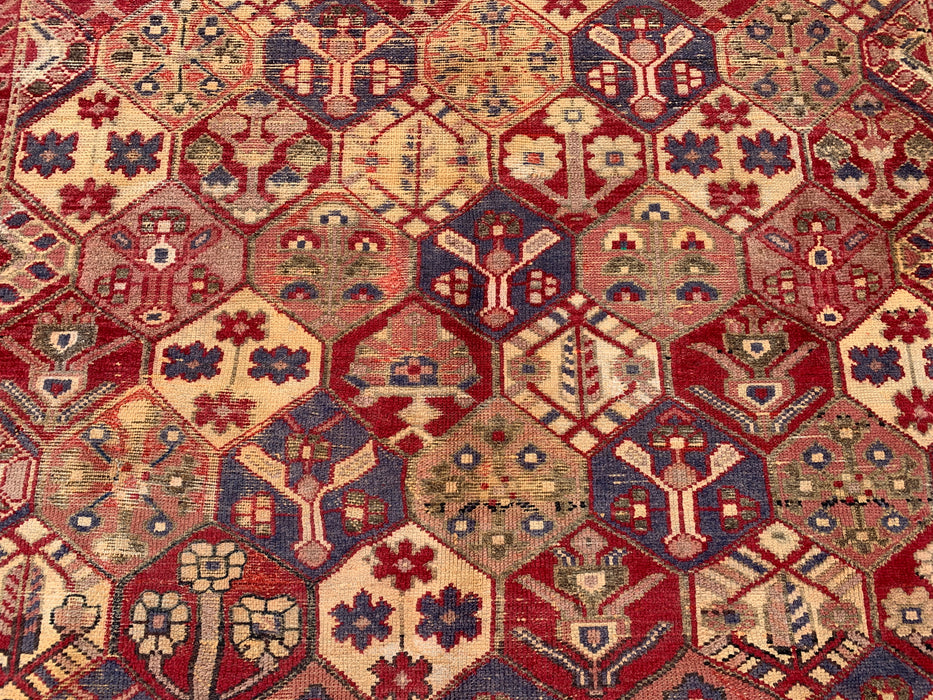 Handmade Persian Wool Area Rug 7x10 - Red Hexagon Garden Persian Style Rug with Ivory Border - Exact Size 9'3" x 6'3" - KBHM-830