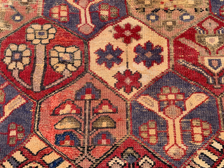 Handmade Persian Wool Area Rug 7x10 - Red Hexagon Garden Persian Style Rug with Ivory Border - Exact Size 9'3" x 6'3" - KBHM-830
