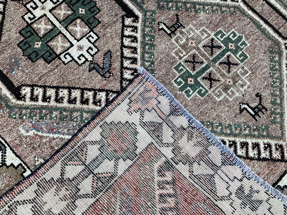 Handmade Persian Wool Area Rug 7x10 - Taupe Geometric Tribal Persian Style Rug with Ivory Border - Exact Size 9'8" x 5'6" - KBHM-831