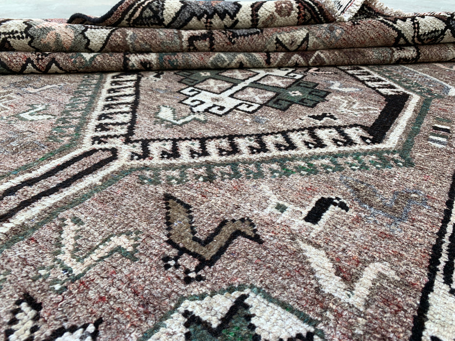 Handmade Persian Wool Area Rug 7x10 - Taupe Geometric Tribal Persian Style Rug with Ivory Border - Exact Size 9'8" x 5'6" - KBHM-831