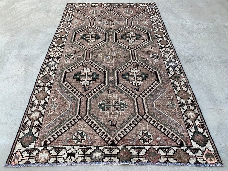 Handmade Persian Wool Area Rug 7x10 - Taupe Geometric Tribal Persian Style Rug with Ivory Border - Exact Size 9'8" x 5'6" - KBHM-831