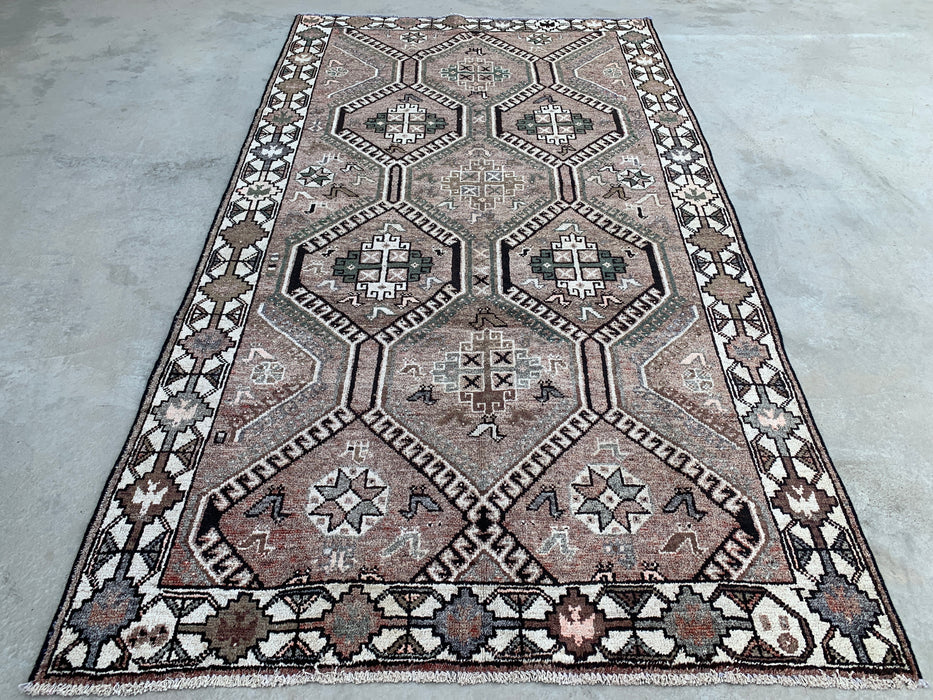 Handmade Persian Wool Area Rug 7x10 - Taupe Geometric Tribal Persian Style Rug with Ivory Border - Exact Size 9'8" x 5'6" - KBHM-831